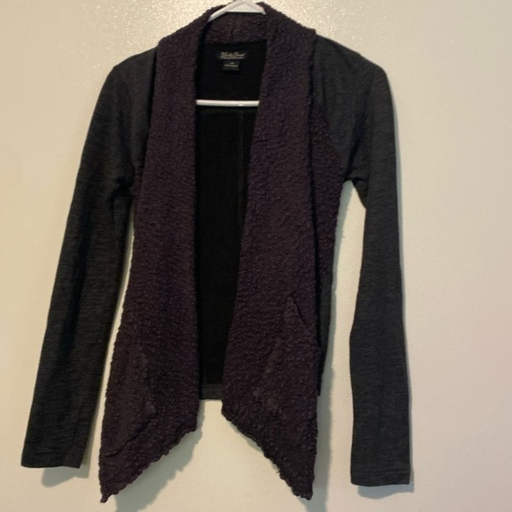 Lucky Brand pocket blk and purple chunky knitted cardigan blazer